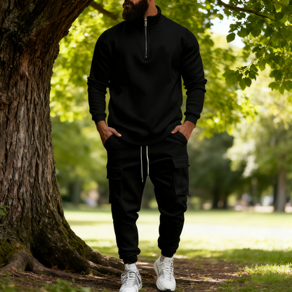 KZZ Men's Casual Fleece Lined Zipper Work Pants Set