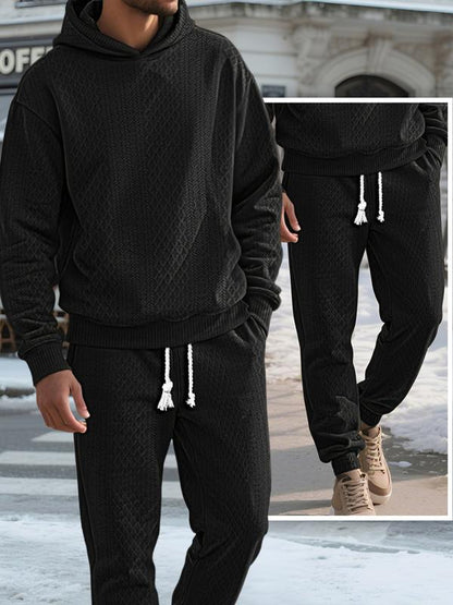 KZZ Two-piece men's solid color hooded sweatshirt and drawstring pants set