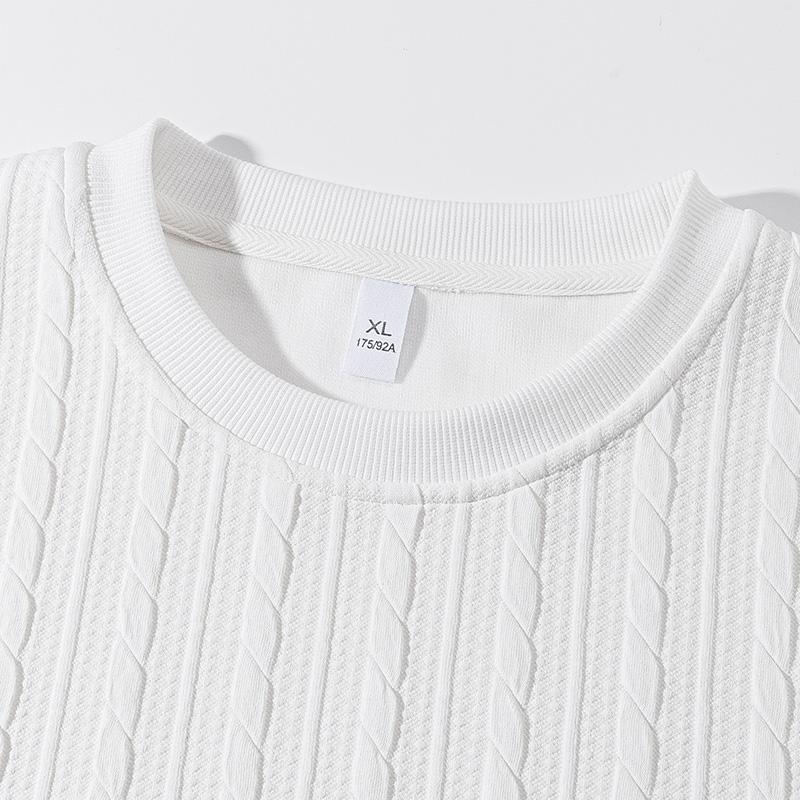 KZZ Men's Cable Knit Pattern Round Neck Sweatshirt