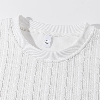 KZZ Men's Cable Knit Pattern Round Neck Sweatshirt