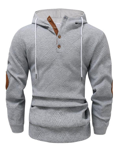 KZZ Men's solid color hoodie with texture casual long sleeve top
