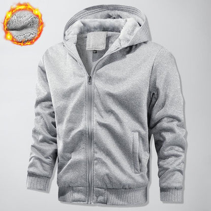 KZZ Thickened Fleece Solid Color Hooded Cardigan - Men's Winter Sweatshirt Jacket