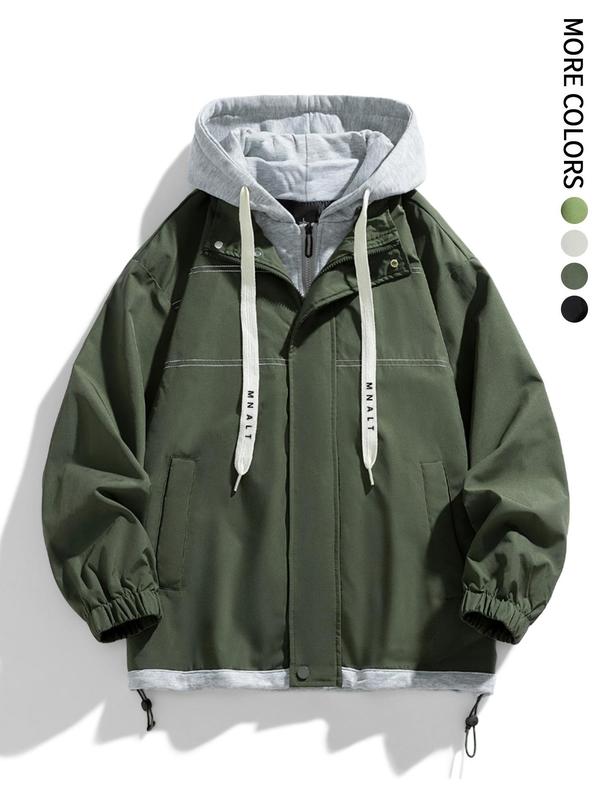 KZZ Men's Colorblock Letter Pocket Longsleeves Drawstring Hooded Jacket