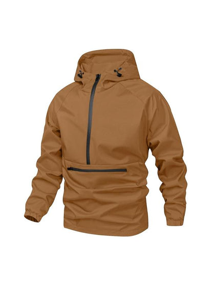 KZZ Men's Solid Color Half Zip Pocket Hooded Jacket