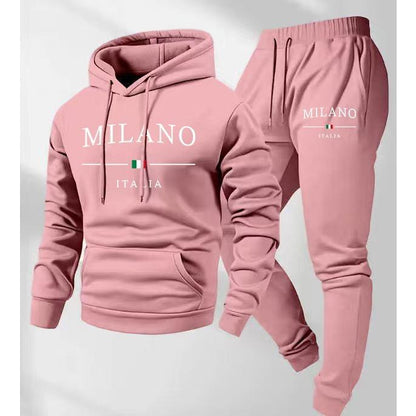 KZZ Men's  Letter Printed Hoodie and Drawstring Sweatpants Set