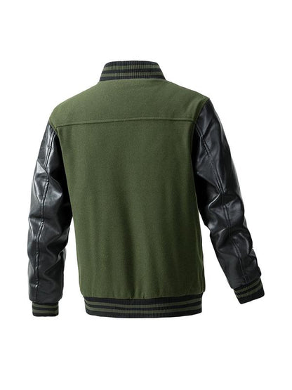 KZZ Men's Letter Patched Pocket Button Front Varsity Jacket