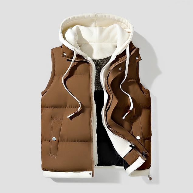 KZZ Men's hooded colorblock quilted vest, trendy and warm