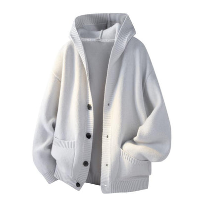 KZZ Men's Sweater: Simple, stylish, versatile, street-style button-up hooded cardigan with long sleeves.