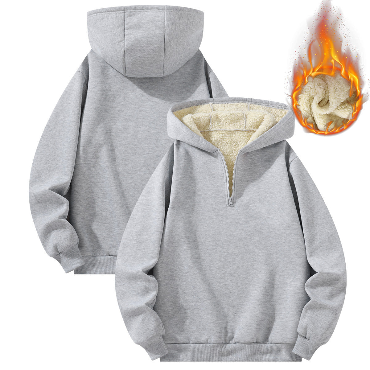 KZZ Men's Casual Pullover Sweatshirt, Half-Zip with Thickened Quarter-Zip, Fleece Lining