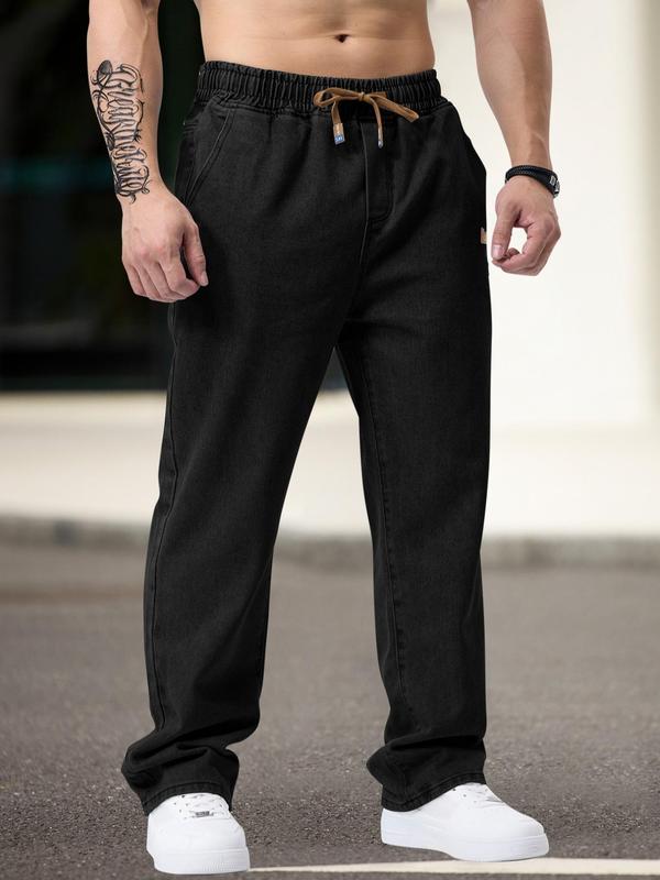 KZZ Men's Regular Fit Patched Drawstring Waist Jeans