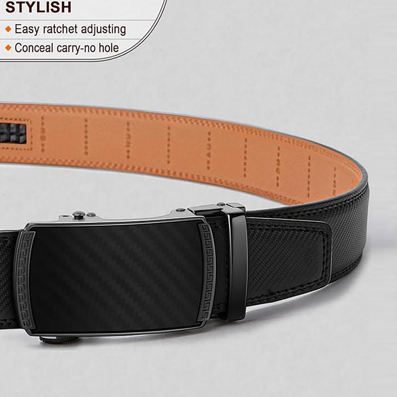 KZZ Mens Belt Leather Ratchet Easy Release Belt Dress and Casual Adjustable Belts