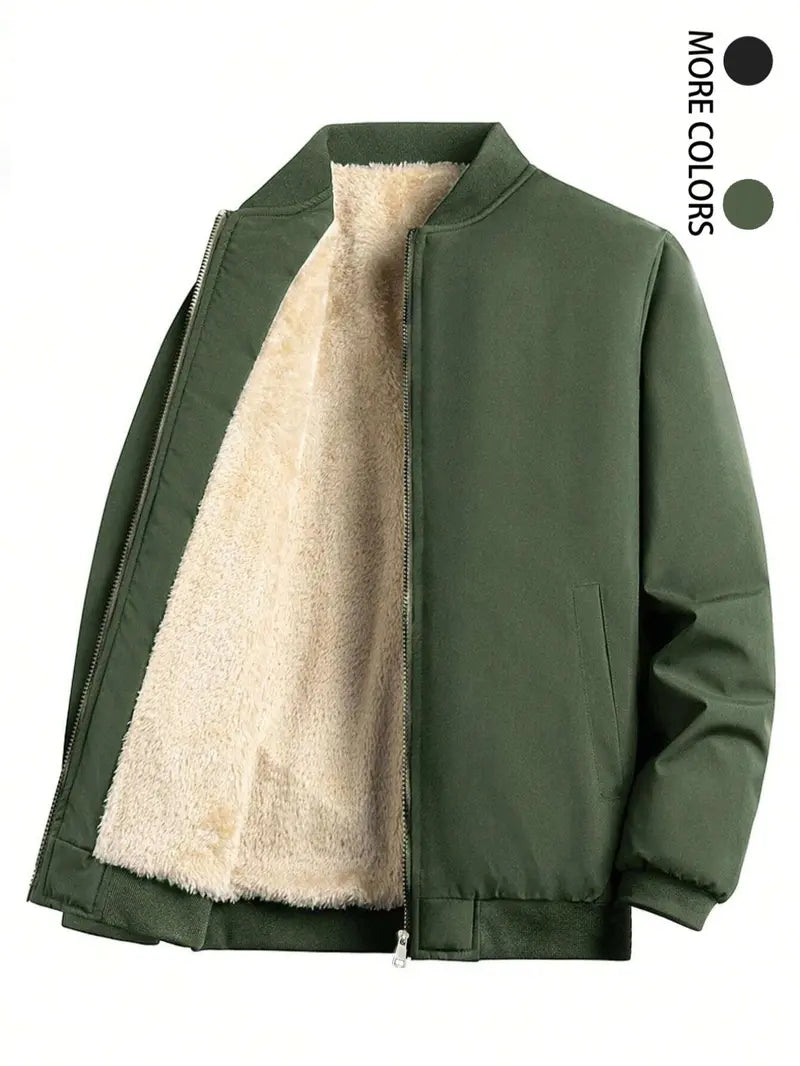 KZZ Men's solid color zip-up turtleneck warm coat
