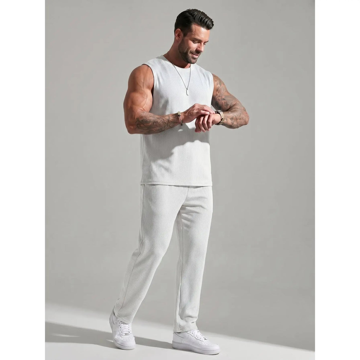 KZZ Men's Ribbed Knit Two-Piece Set