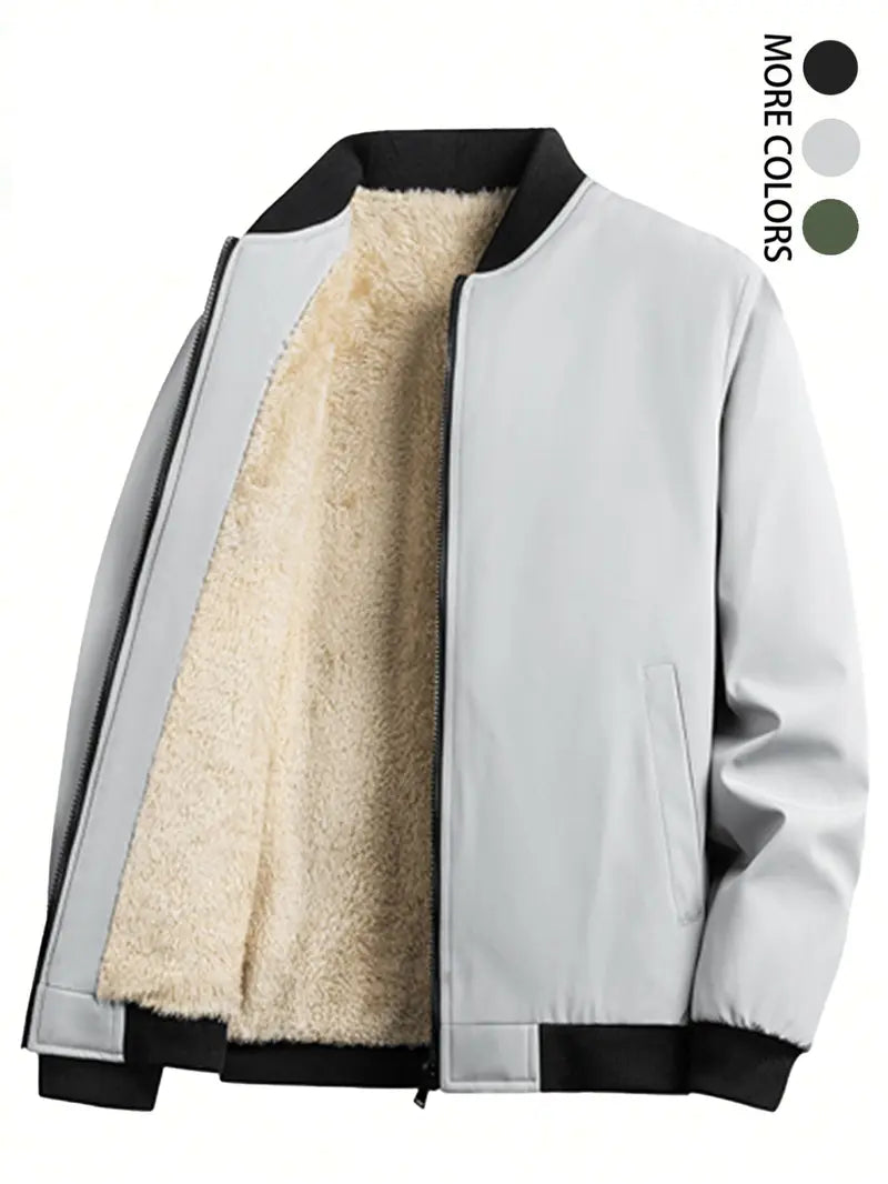 KZZ Men's solid color zip-up turtleneck warm coat