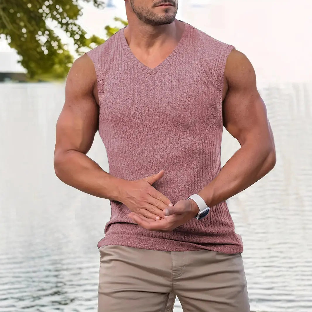 KZZ Men's Slim-Fit Vertical-Stripe Knit Vest