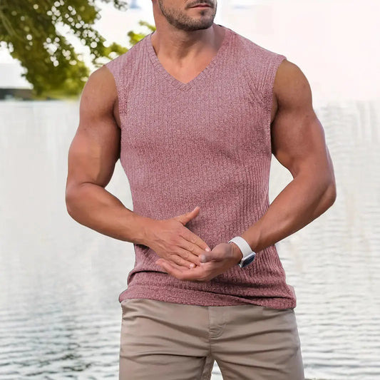KZZ Men's Slim-Fit Vertical-Stripe Knit Vest