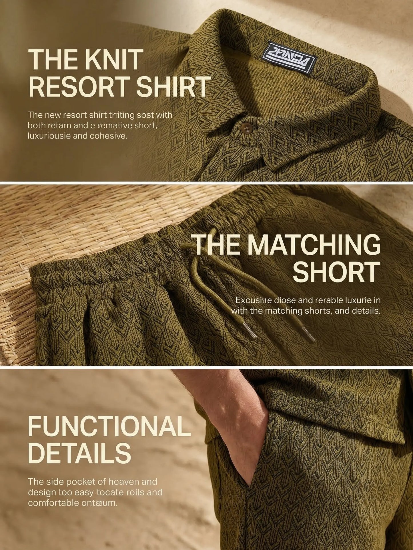 KZZ Men's New Stylish Jacquard Shirt and Shorts Set