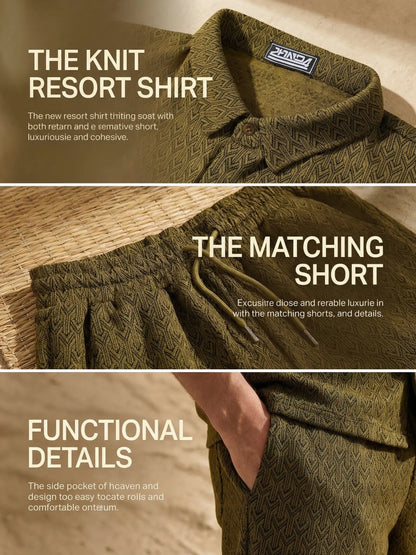 KZZ Men's New Stylish Jacquard Shirt and Shorts Set