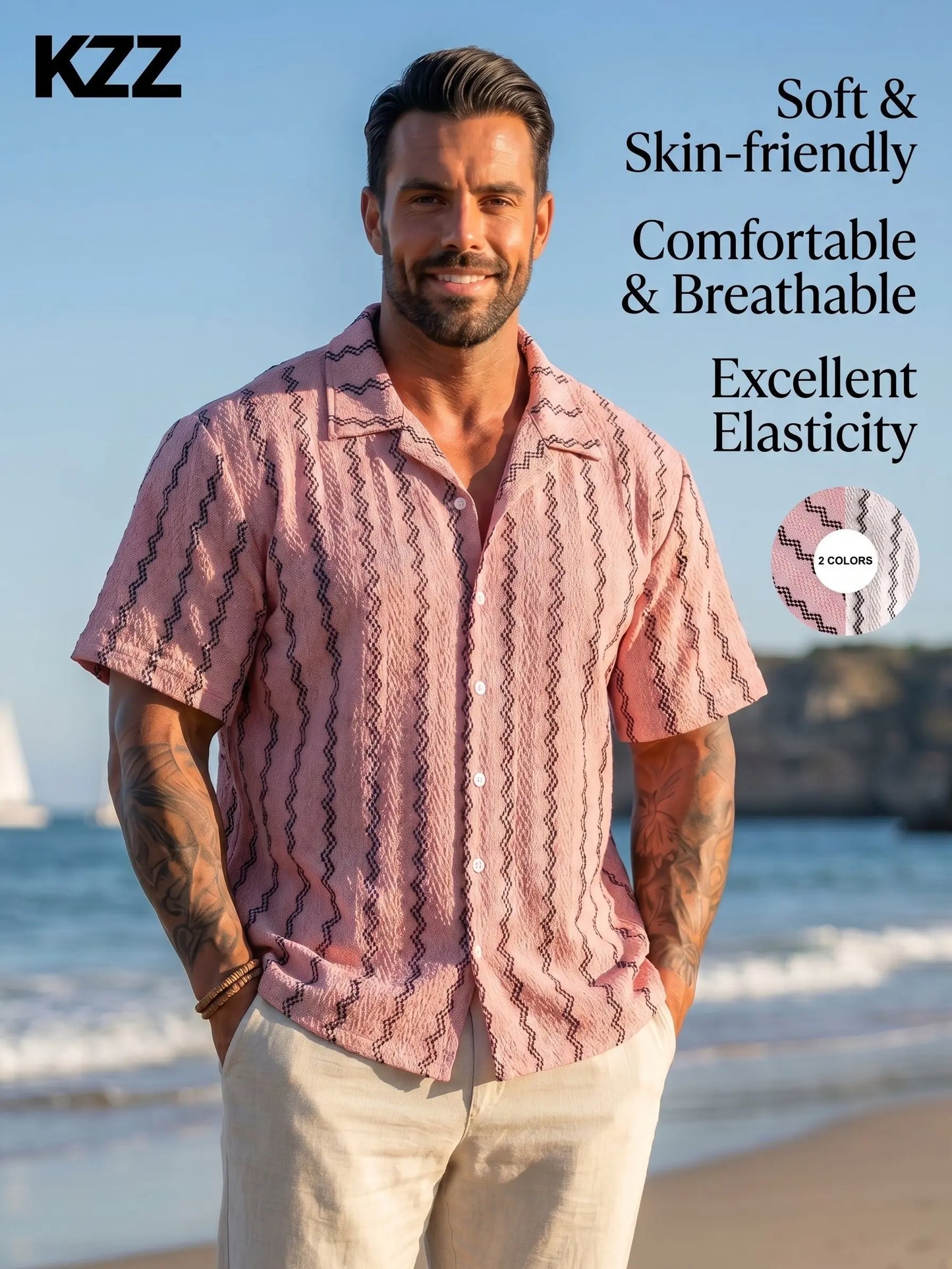 KZZ Men's stylish casual short-sleeve T-shirt