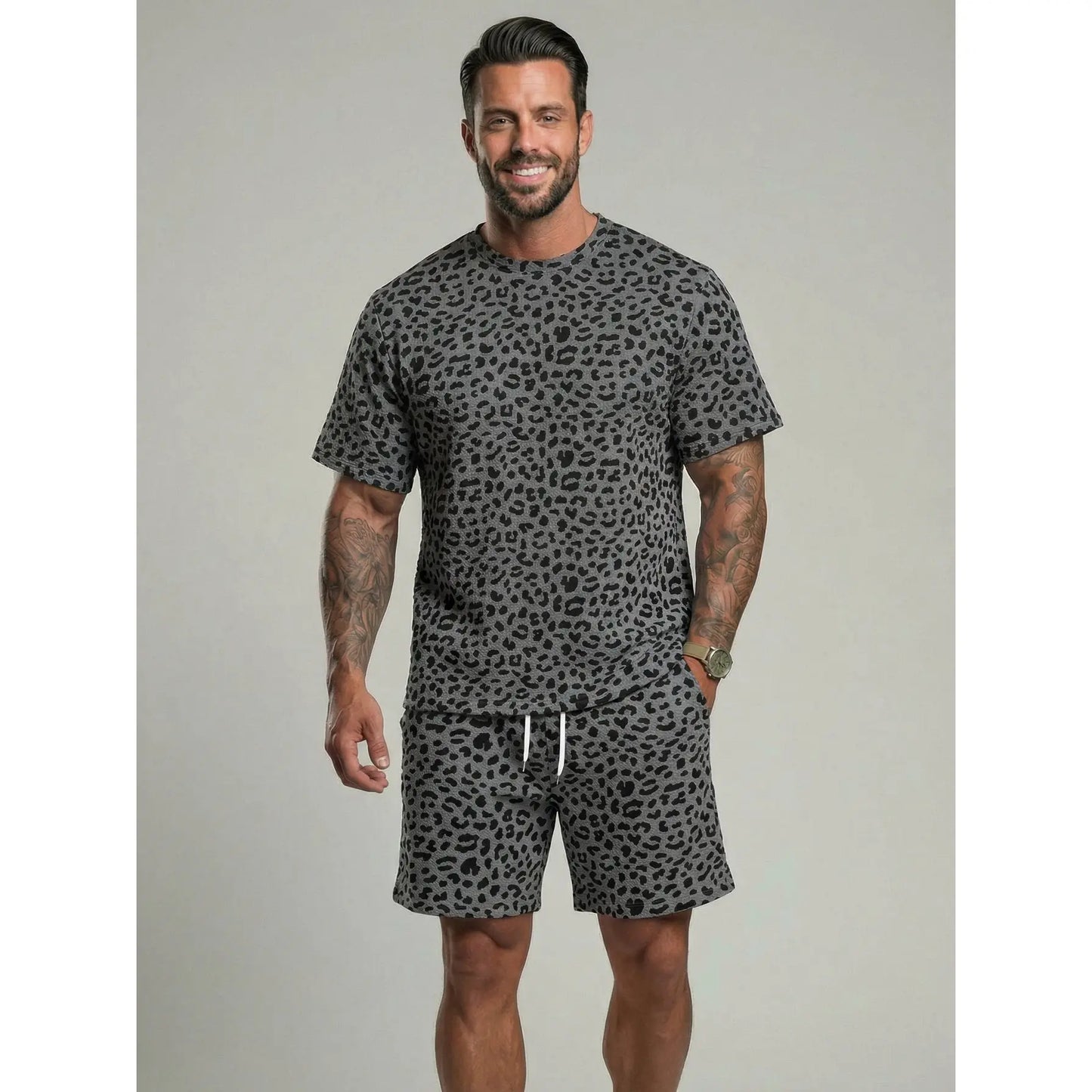 KZZ Men's Leopard Print Two-Piece Set