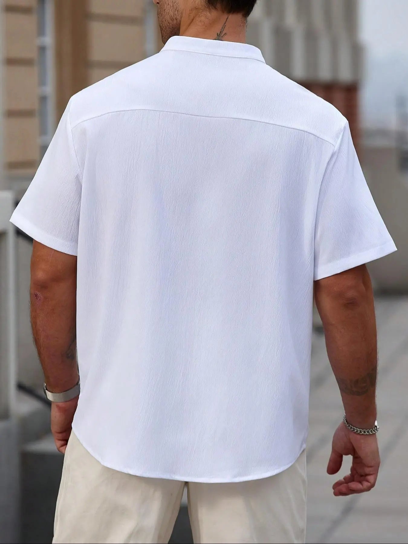 KZZ Plus Size Solid Color Short-Sleeve Button-Up Shirt