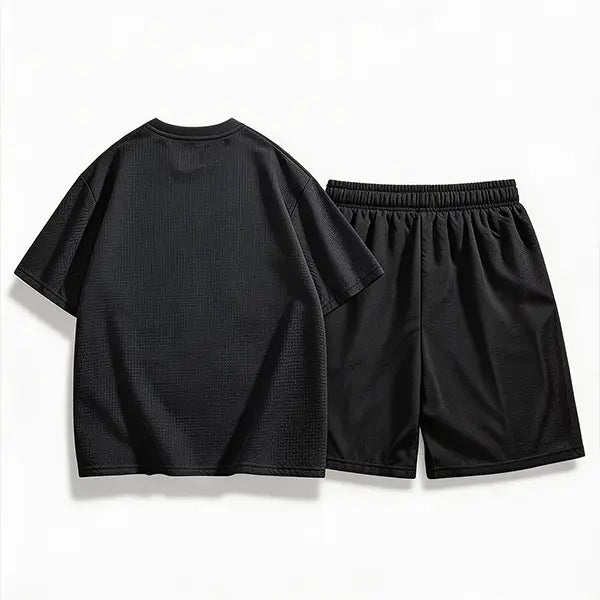 KZZ Men's Summer Waffle-Knit Athleisure Set