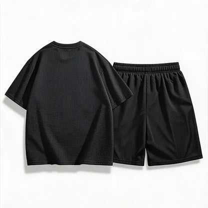 KZZ Men's Summer Waffle-Knit Athleisure Set