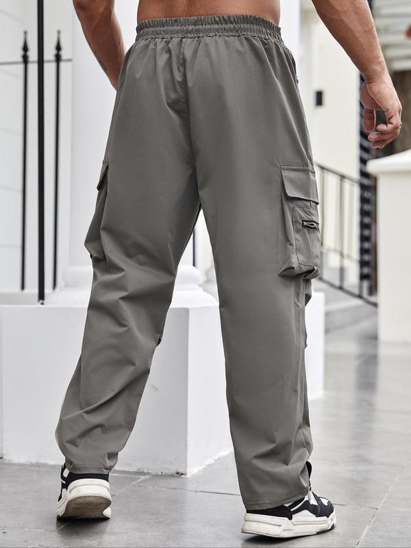 KZZ Men's Regular Fit Solid Flap Zipper Pocket Cargo Pants