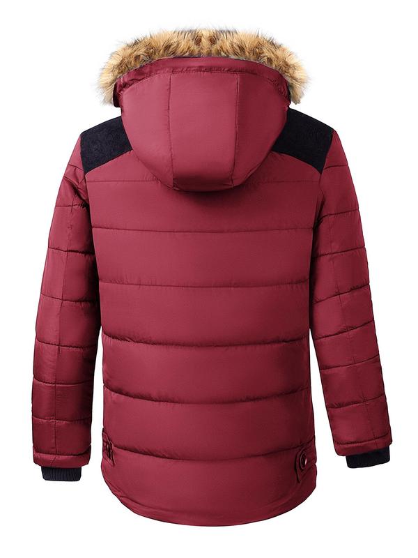 KZZ Men's Contrast Faux Fur Trim Hooded Jacket