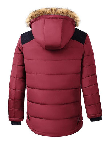 KZZ Men's Contrast Faux Fur Trim Hooded Jacket