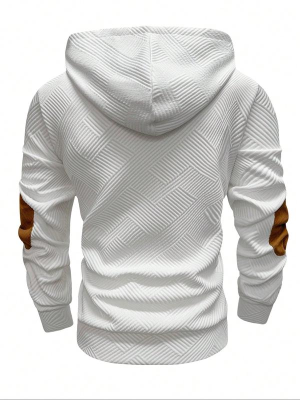 KZZ Men's solid color hoodie with texture casual long sleeve top