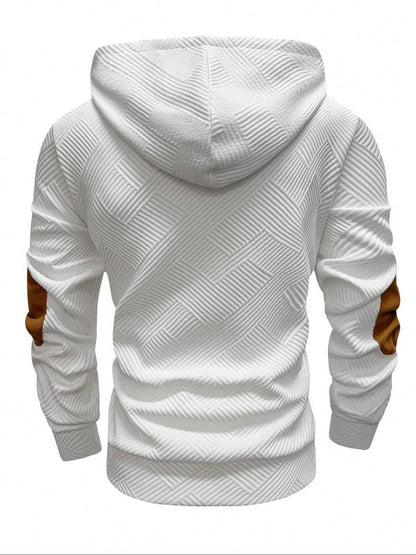 KZZ Men's solid color hoodie with texture casual long sleeve top