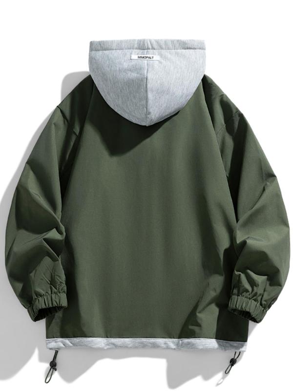 KZZ Men's Colorblock Letter Pocket Longsleeves Drawstring Hooded Jacket