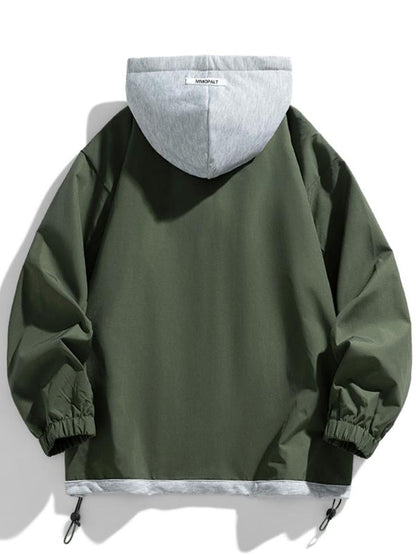KZZ Men's Colorblock Letter Pocket Longsleeves Drawstring Hooded Jacket