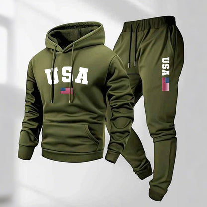 KZZ Men's USA Letter Printed Hoodie and Drawstring Sweatpants Set