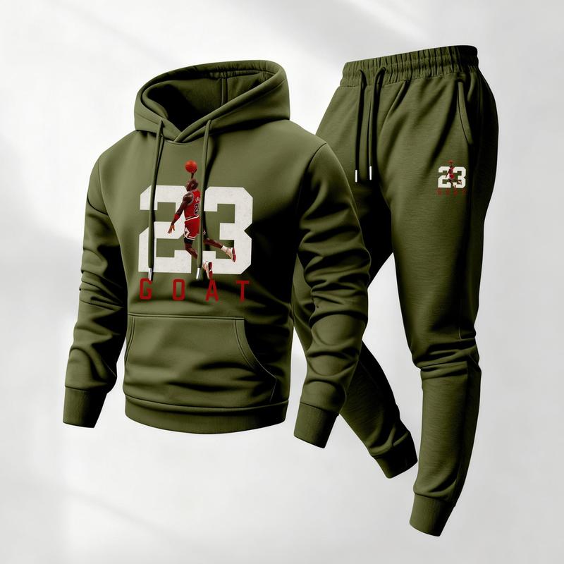 KZZ Men's Goat 23 Pattern Print Hoodie and Drawstring Sweatpants Set