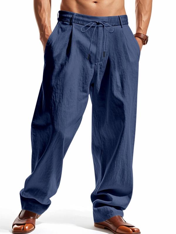 KZZ Men's Solid Color Linen Pants,  Fit Casual Comfy Wide Leg Trousers