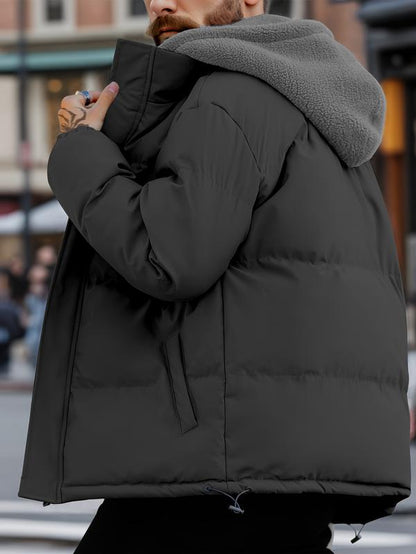 KZZ Men's Thickened Windproof Winter Jacket - Cold-Resistant Warm Fleece Lined Hooded Coat