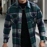 KZZ Men's plaid check long coat, with a buttoned lapel, loose fit