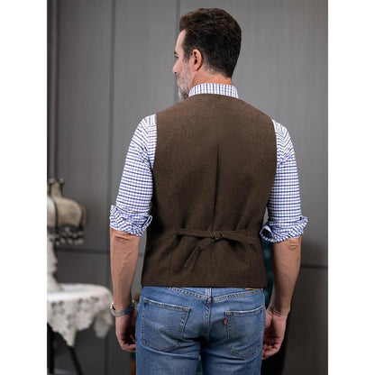 KZZ Men's Tweed Cowboy Vests Retro Elderly Aged Adult Men's Vintage Western Casual Business Vests