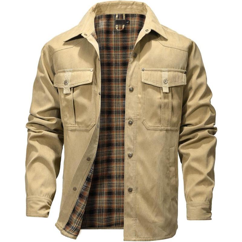 KZZ Men's Flannel Lined Shacket Jacket Plaid Brushed Lining Cowboy Western