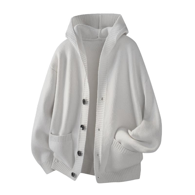 KZZ Men's Sweater: Simple, stylish, versatile, street-style button-up hooded cardigan with long sleeves.