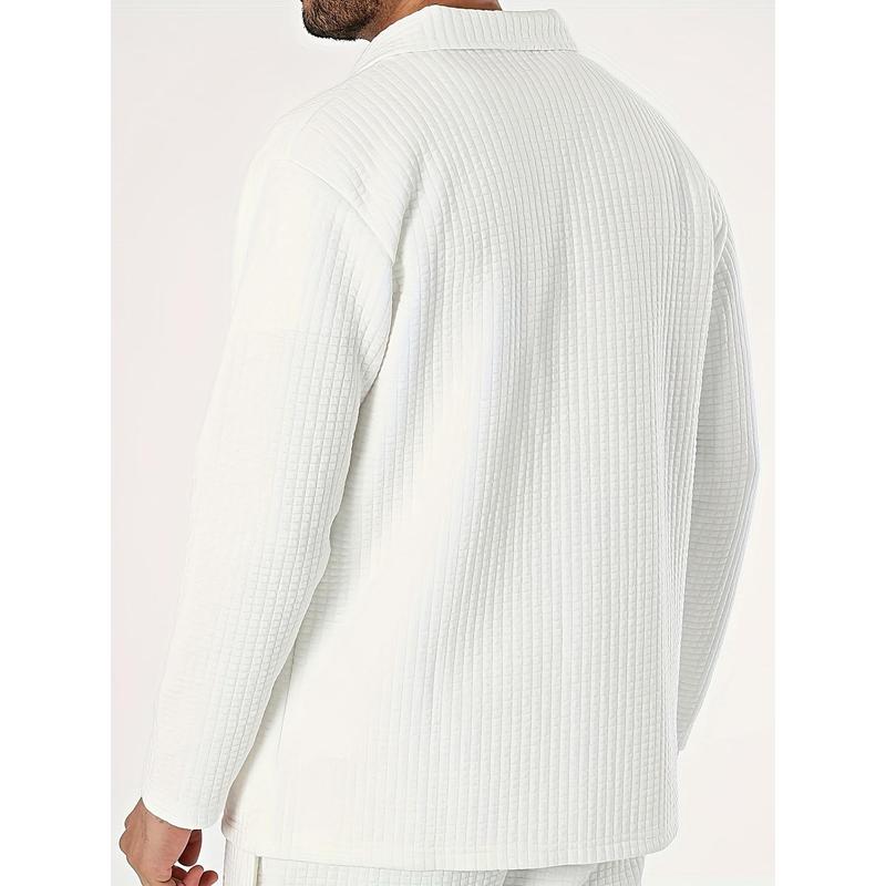 KZZ Men's Casual Outdoor Solid Color Long Sleeve Shirt and Pants Set