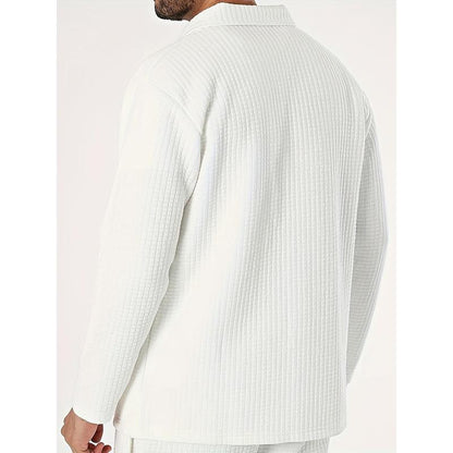 KZZ Men's Casual Outdoor Solid Color Long Sleeve Shirt and Pants Set