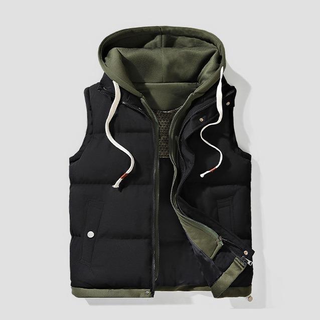 KZZ Men's hooded colorblock quilted vest, trendy and warm