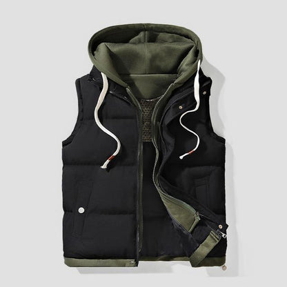KZZ Men's hooded colorblock quilted vest, trendy and warm