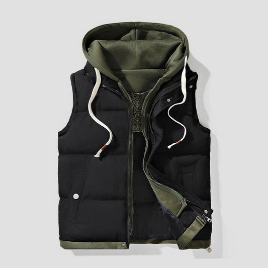 KZZ Men's hooded colorblock quilted vest, trendy and warm