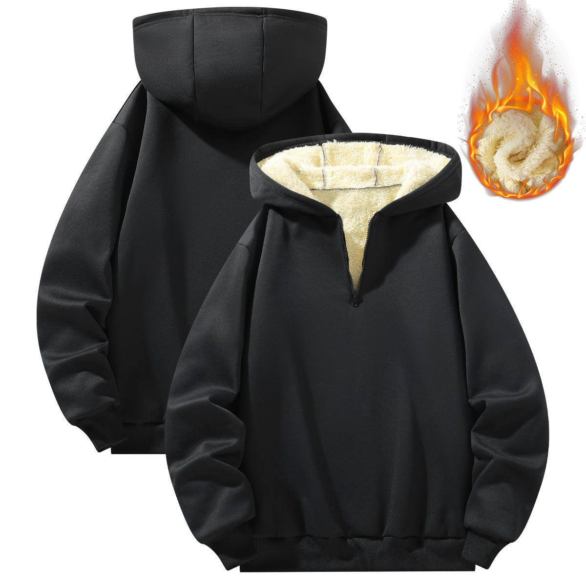 KZZ Men's Casual Pullover Sweatshirt, Half-Zip with Thickened Quarter-Zip, Fleece Lining