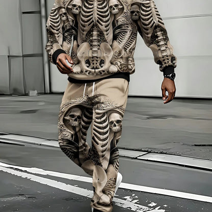 KZZ Men's Halloween Skull Print Hoodie and Pants Set