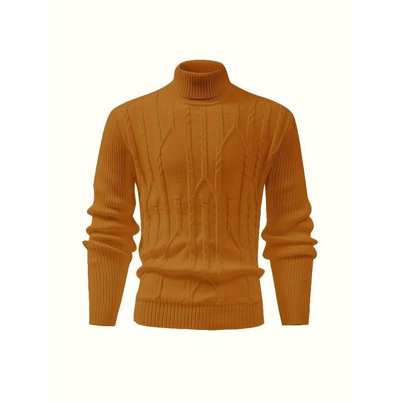 KZZ Men's Textured Drop Shoulder Turtle Neck Sweater Long Sleeve Knitwear